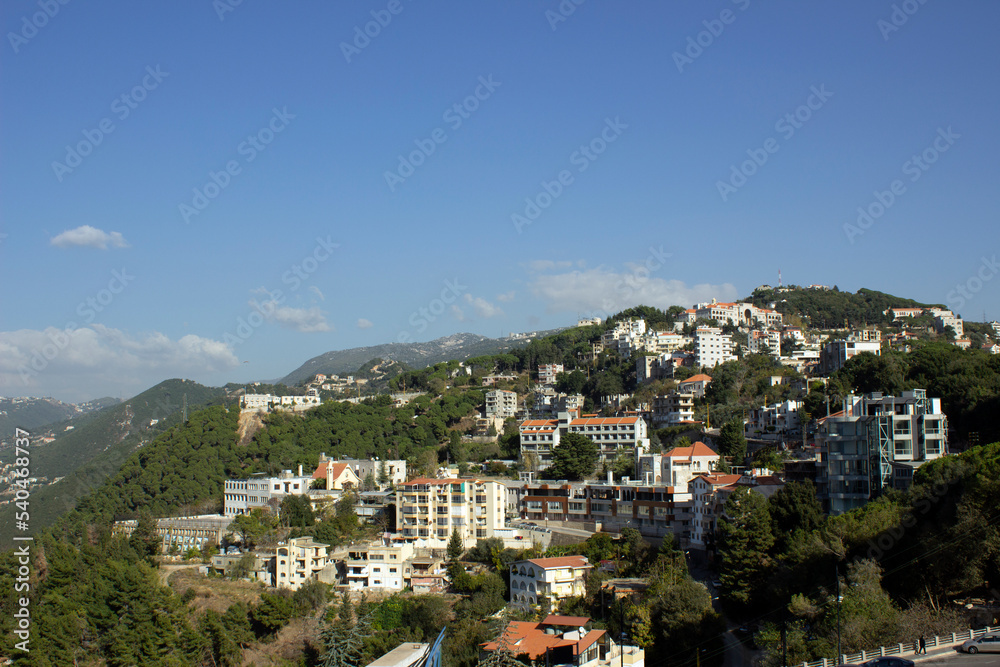 Aerial Panoramic view from top of Harissa Mountain, Jbeil Governorate of Lebanon