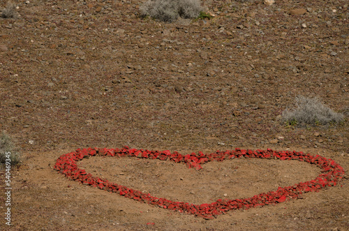 Heart made with red painted stones. Aguimes. Gran Canaria. Canary Islands. Spain.