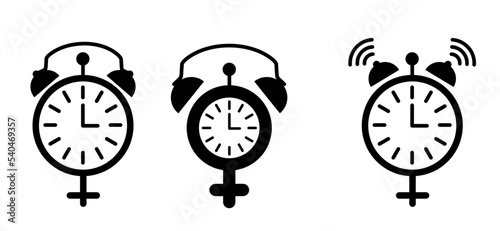 Time icon. Clock for word menopause day. Concept hormone replacement therapy. Human alarm clock. Concept of menstrual period. Female estrogen and male testosterone level. Adrenaline hormone.