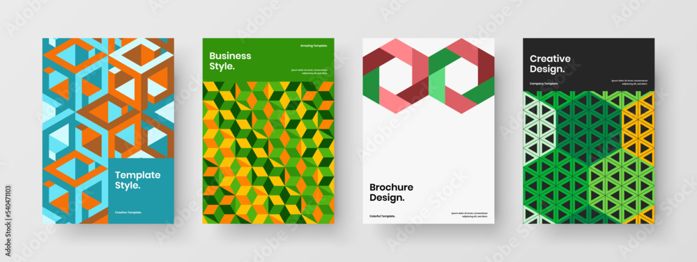 Clean corporate identity vector design template collection. Unique geometric pattern presentation layout composition.