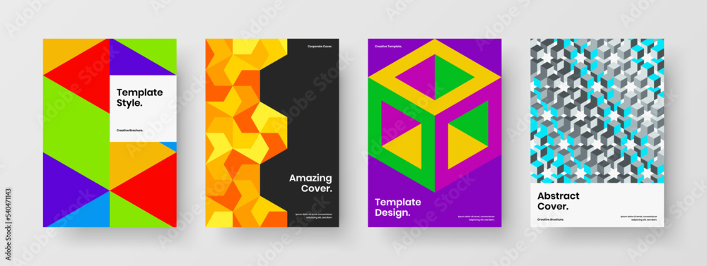 Creative corporate identity A4 vector design template collection. Abstract mosaic tiles banner layout bundle.