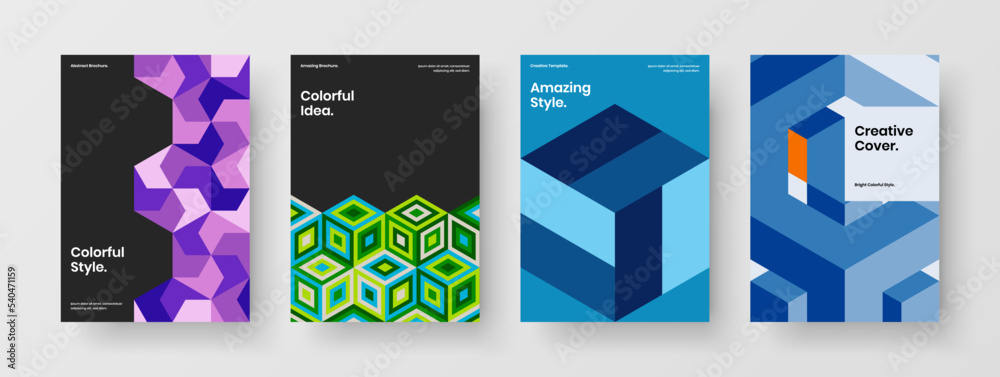 Fototapeta premium Modern postcard A4 vector design layout composition. Multicolored mosaic tiles leaflet concept set.