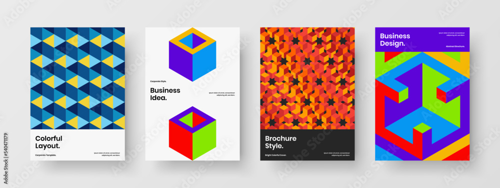 Minimalistic cover A4 vector design illustration collection. Premium mosaic shapes poster template composition.