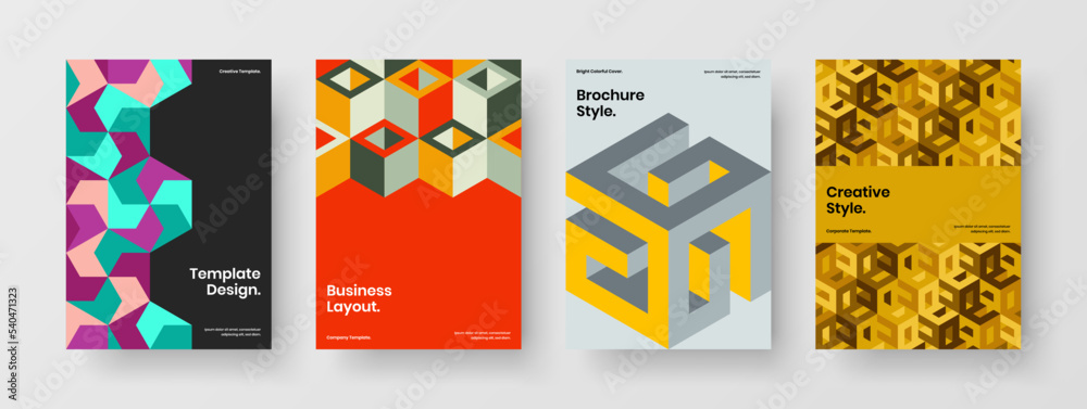 Premium placard design vector concept collection. Simple geometric hexagons booklet illustration bundle.