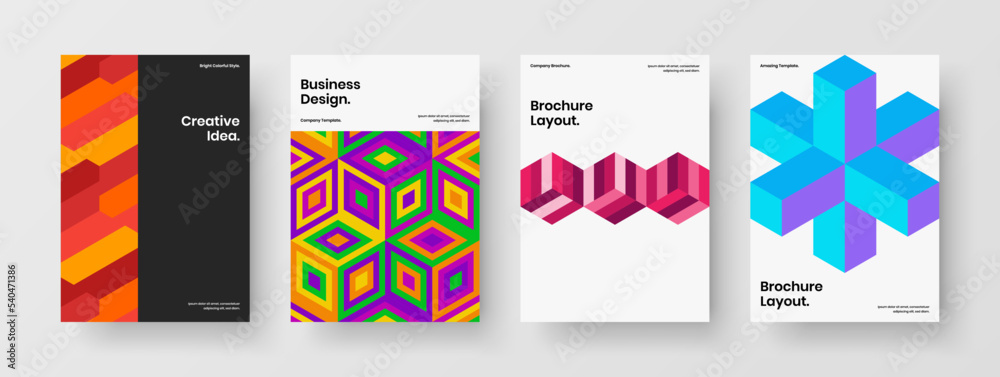 Abstract flyer A4 design vector concept set. Bright geometric shapes corporate identity template bundle.