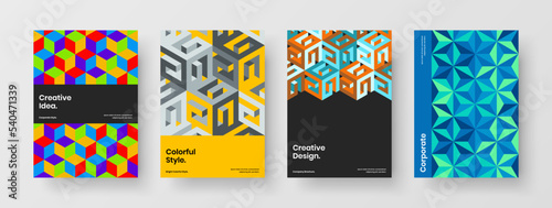 Original flyer vector design illustration composition. Simple mosaic hexagons pamphlet template set.