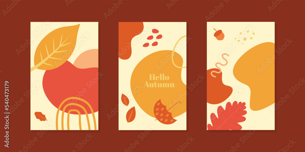 Set of Autumn set with hand-drawn various shapes and doodle objects. 
Abstract contemporary modern trendy vector illustration.