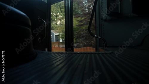 Inside school bus driving