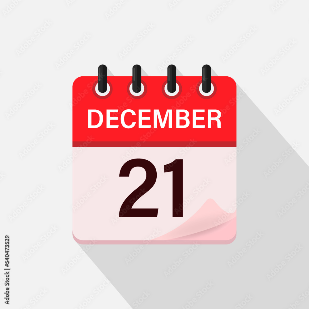 Fototapeta premium December 21, Calendar icon with shadow. Day, month. Flat vector illustration.