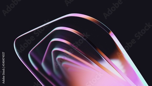 Abstract 3d background wallpaper with glass squares with colorful light emitter iridescent neon holographic gradient. Design visual element for banner header poster or cover. photo