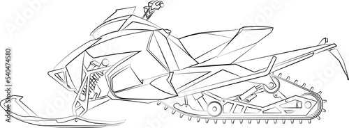 Student constructed racer snowmobile, skimobile, snow scooter snowmachine winter vehicle. sketch drawing, contour lines drawn
