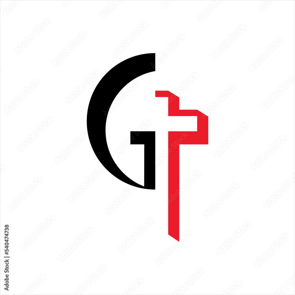 Abstract letter G and T vector logo design with cross. Abstract letter G and T vector logo design with cross.