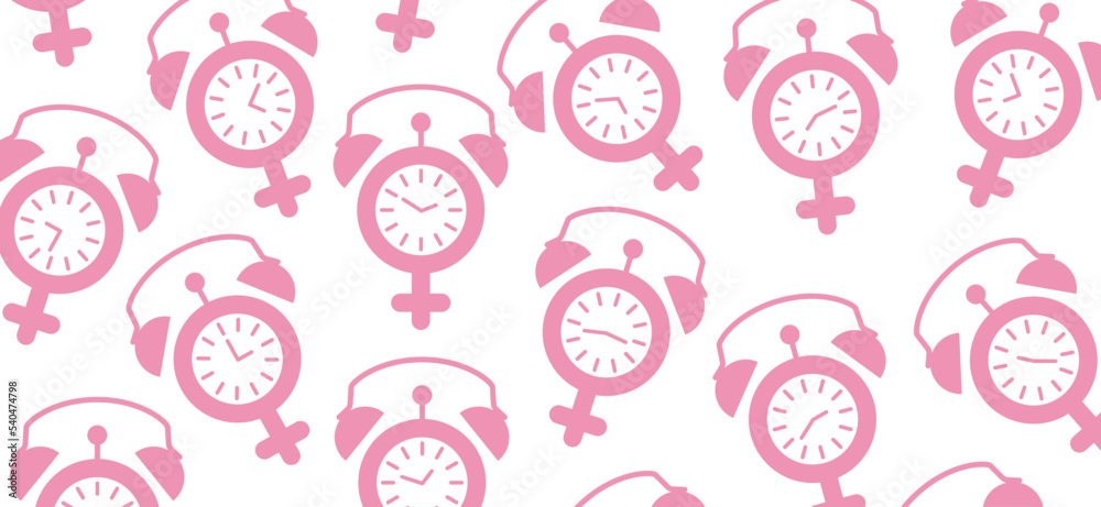 Time icon. Clock for word menopause day. Concept hormone replacement therapy. Human alarm clock. Concept of menstrual period. Female estrogen and male testosterone level. Adrenaline hormone.