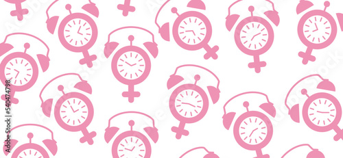 Time icon. Clock for word menopause day. Concept hormone replacement therapy. Human alarm clock. Concept of menstrual period. Female estrogen and male testosterone level. Adrenaline hormone.