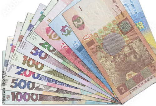 Ukrainian banknotes. Close up money from Ukraine. Ukrainian hryvnia.3D render