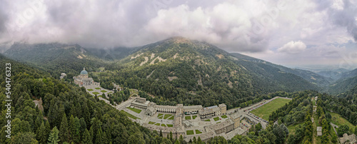 Canvas Print Drone view at the holy place of Oropa in Italy