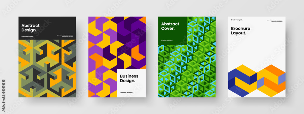 Fototapeta premium Clean mosaic tiles company brochure concept composition. Abstract placard A4 vector design layout set.