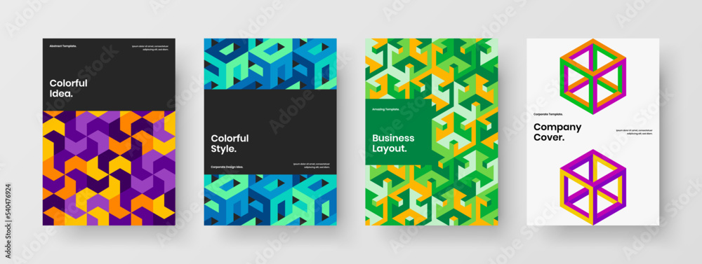 Modern company brochure design vector concept composition. Premium mosaic shapes booklet layout set.