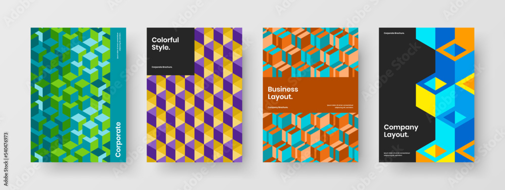 Amazing brochure design vector concept composition. Isolated mosaic pattern poster template bundle.