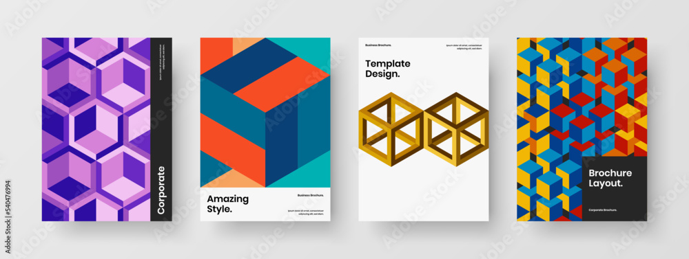 Colorful geometric pattern company identity template composition. Simple corporate cover A4 design vector illustration collection.