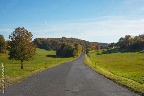 Country road in beautiful natural surroundings.Autumn season.