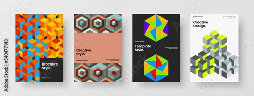 Isolated placard A4 vector design illustration bundle. Modern mosaic hexagons company cover layout collection.