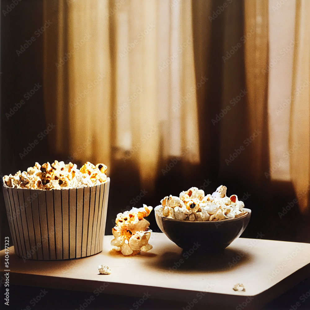 popcorn on the table for watching movie popcorn on the table for watching movie