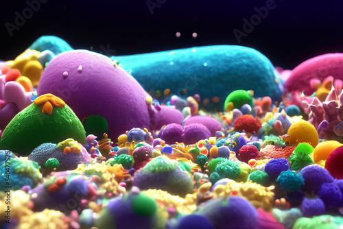 Microbiome, bacteria, under microscope, illustration, science, conceptual illustration, microbes photo