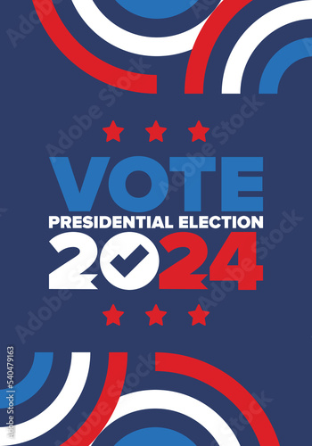 Presidential Election 2024 in United States. Vote day, November 5. US Election. Patriotic american element. Poster, card, banner and background. Vector illustration