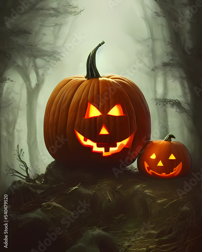 Halloween jack o lantern with pumpkin digital art illustration