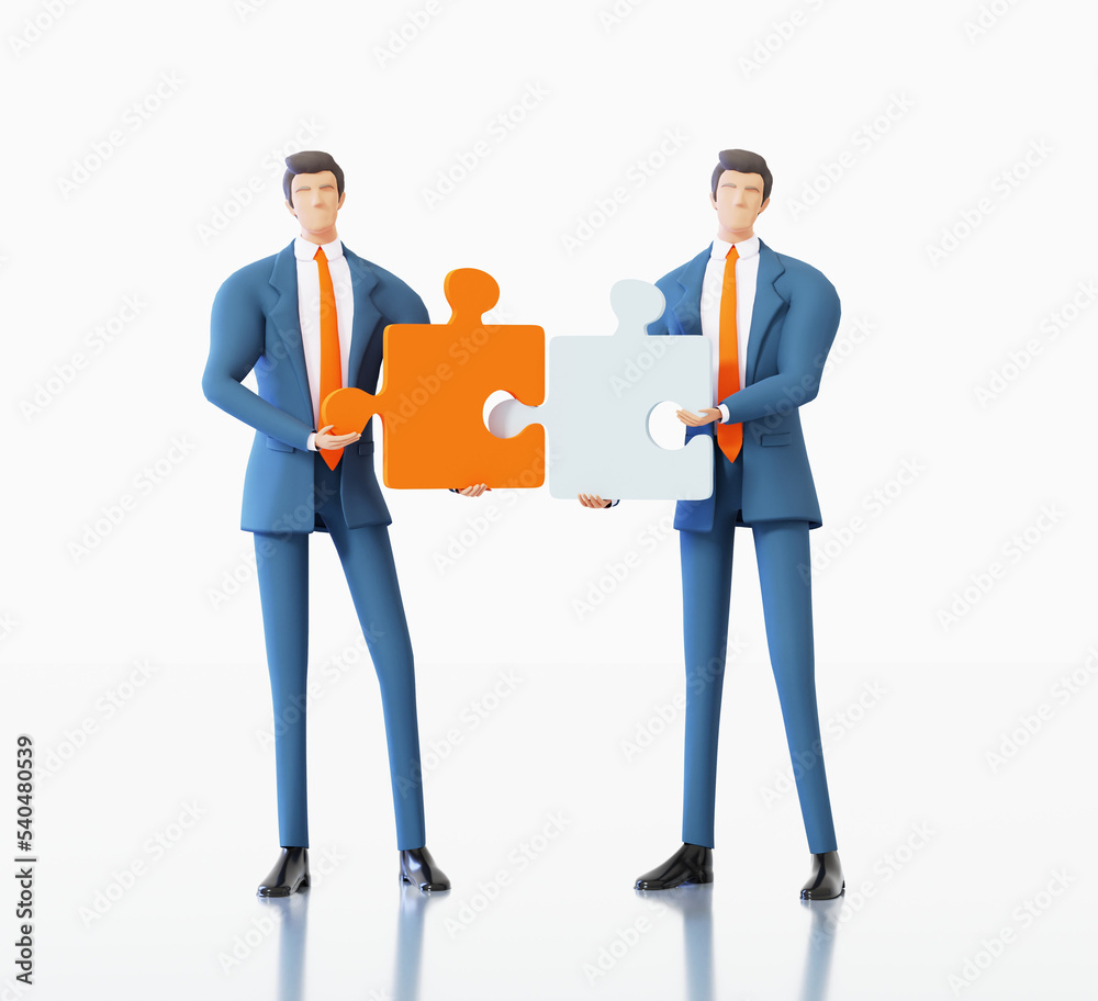 Successful business people work with puzzle pieces. Finding solution, working together, support, thinking out of box idea. 3D rendering illustration Successful business people work with puzzle pieces. Finding solution, working together, support, thinking out of box idea. 3D rendering illustration
