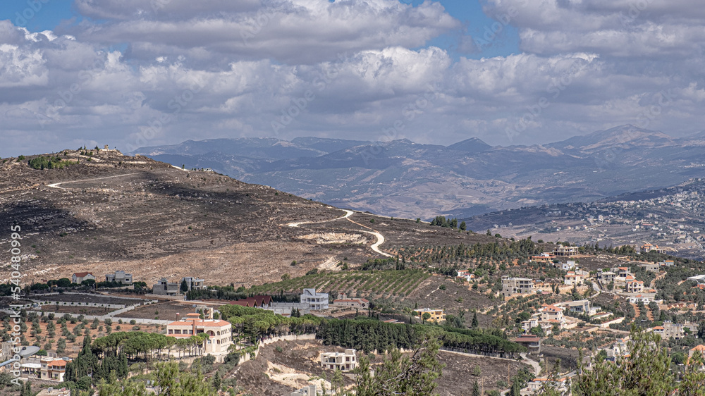 Southern Lebanon villages and agricultular fields as seen from kibbutz Misgav Am, located on the Isreali-Lebanses border, near Kiryat Shmona in Northern Israel, Israel.