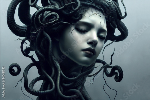 Gorgon Medusa head, Greek mythology, digital illustration photo