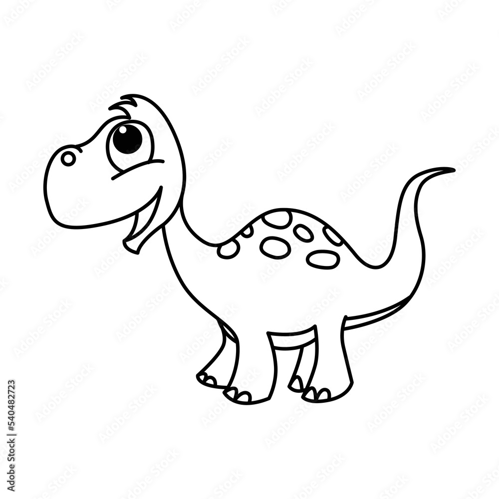 Cute dinosour cartoon characters vector illustration. For kids coloring book.