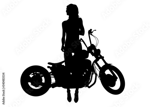 Old big bike and beautiful woman white background