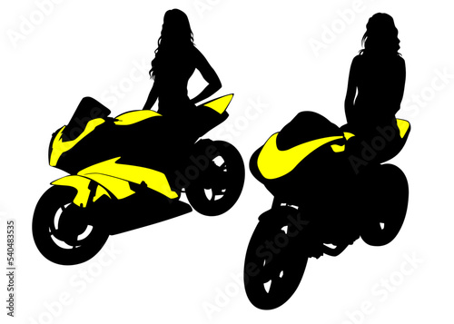 Old big bike and beautiful woman white background