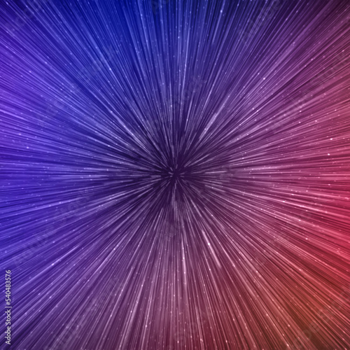 Hyperspace speed effect in night starry sky. Bright blue and red galaxy  square background