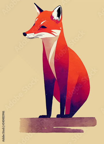 A watercolour vertical illustration of a red fox.