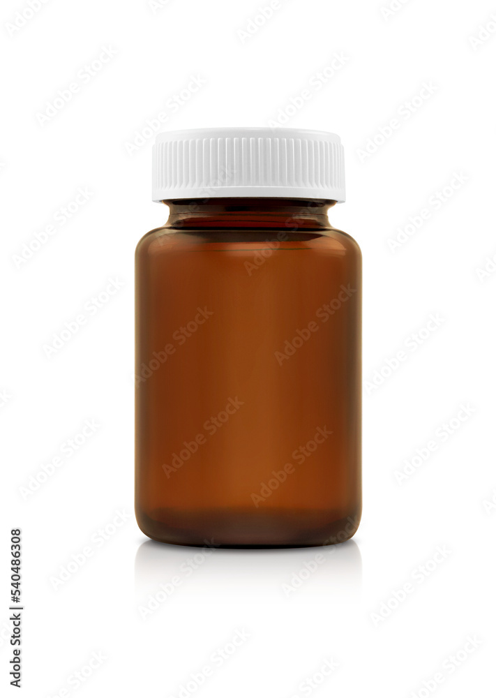Blank packaging brown transparent glass bottle with white cap for supplement healthy product design Blank packaging brown transparent glass bottle with white cap for supplement healthy product design
