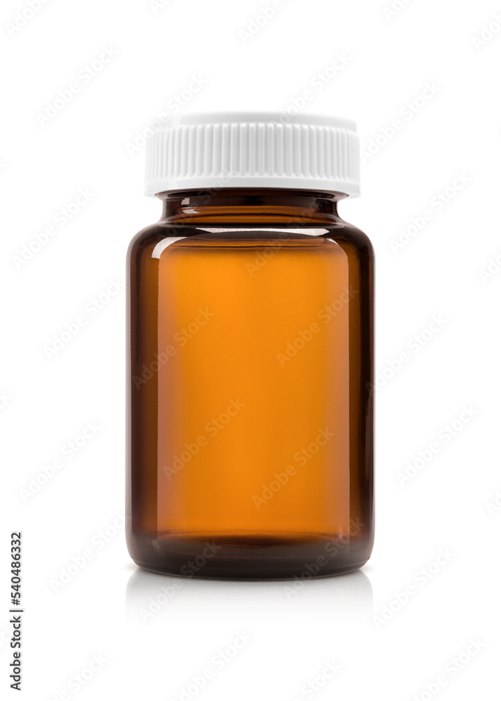 Blank packaging brown transparent glass bottle with white cap for supplement healthy product design Blank packaging brown transparent glass bottle with white cap for supplement healthy product design