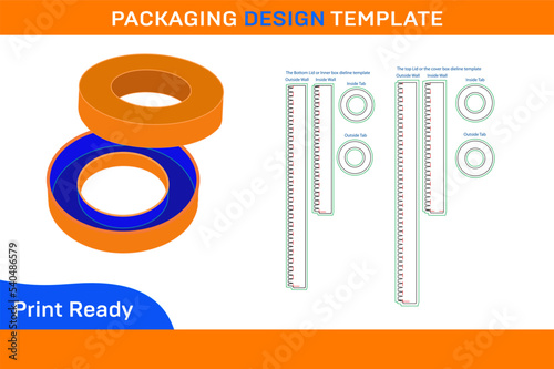 Round tube or cylender style box dieline template and 3D render box photo