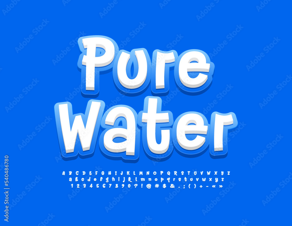 Vector eco emblem Pure Water. Trendy handwritten Alphabet Letters and Numbers. Bright creative Font. 