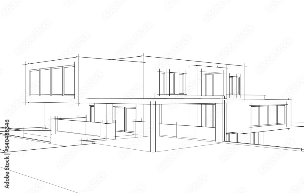 Fototapeta premium house building sketch architecture 3d illustration