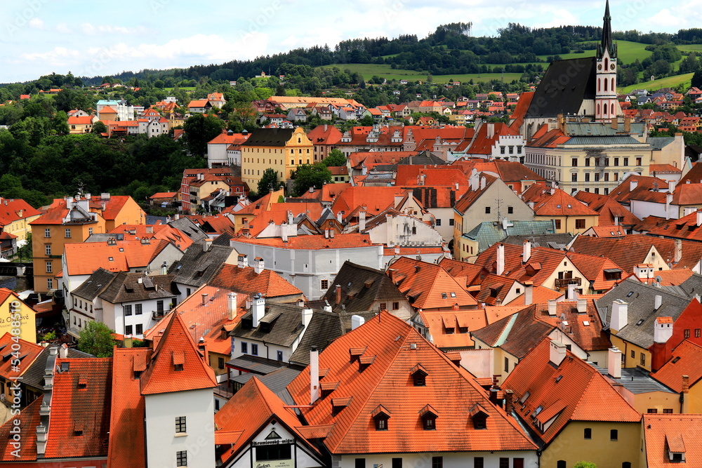 Czech Republic, Krumlov. Historical Czech town, gothic architecture. Panorama of Cesky Krumlov.