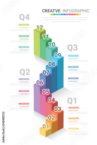 Timeline presentation for 12 months, 1 year, Timeline infographics design vector and Presentation business can be used for Business concept with 12 options, steps or processes. 