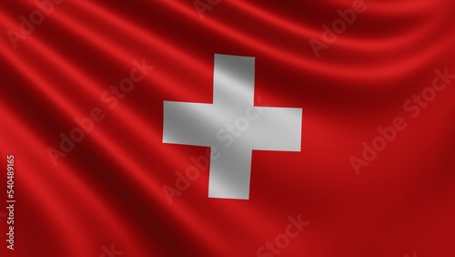 Fotografie Render of the Switzerland flag flutters in the wind close-up, the national flag of Switzerland in 4k resolution, close-up, colors: RGB