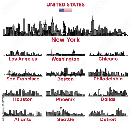 United States cities skylines silhouettes vector illustrations #540490173