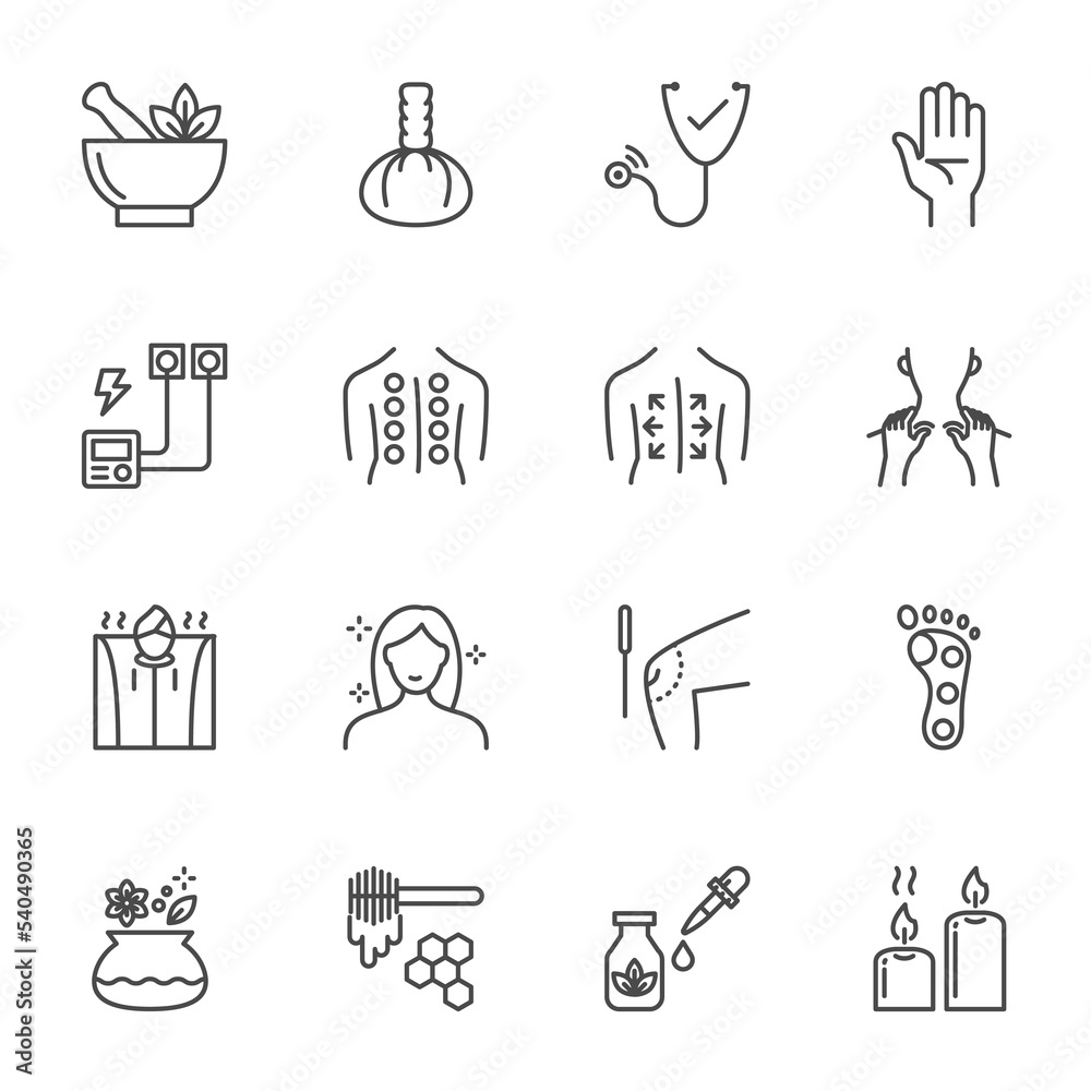 Traditional Thai medical and massage icon set. Elements for design, Vector line icon on white background. Traditional Thai medical and massage icon set. Elements for design, Vector line icon on white background.