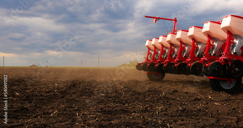 Agriculture Farm Tractor Seeding Machine Field Seeder Village Planter Rural Working Combine Tillage Plowing Agricultural Equipment Season Sowing Grain Spring time Process Planting Seeds 