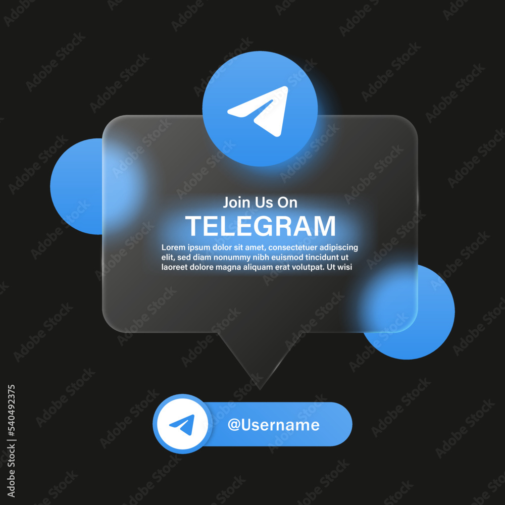 join us on telegram in speech bubble glassmorphism background with